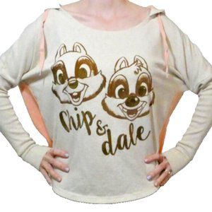 Disney Chip & Dale Hoodie Brown Peach Cotton Shirt Long Sleeve Japan Park Adult